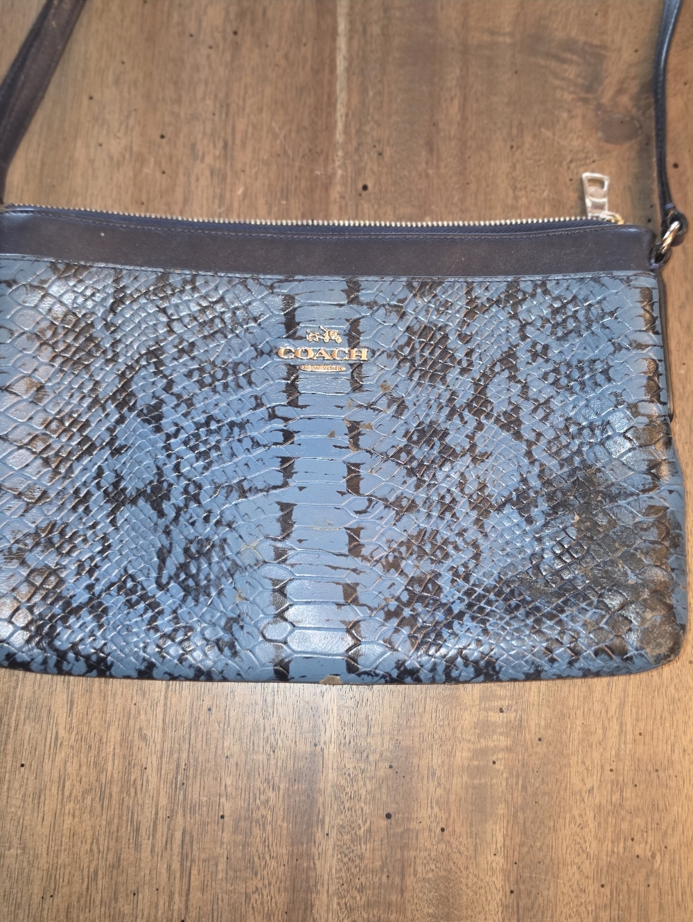 Coach Two Tone Blue Python Embossed Leather Crossbody - Picture 2 of 15